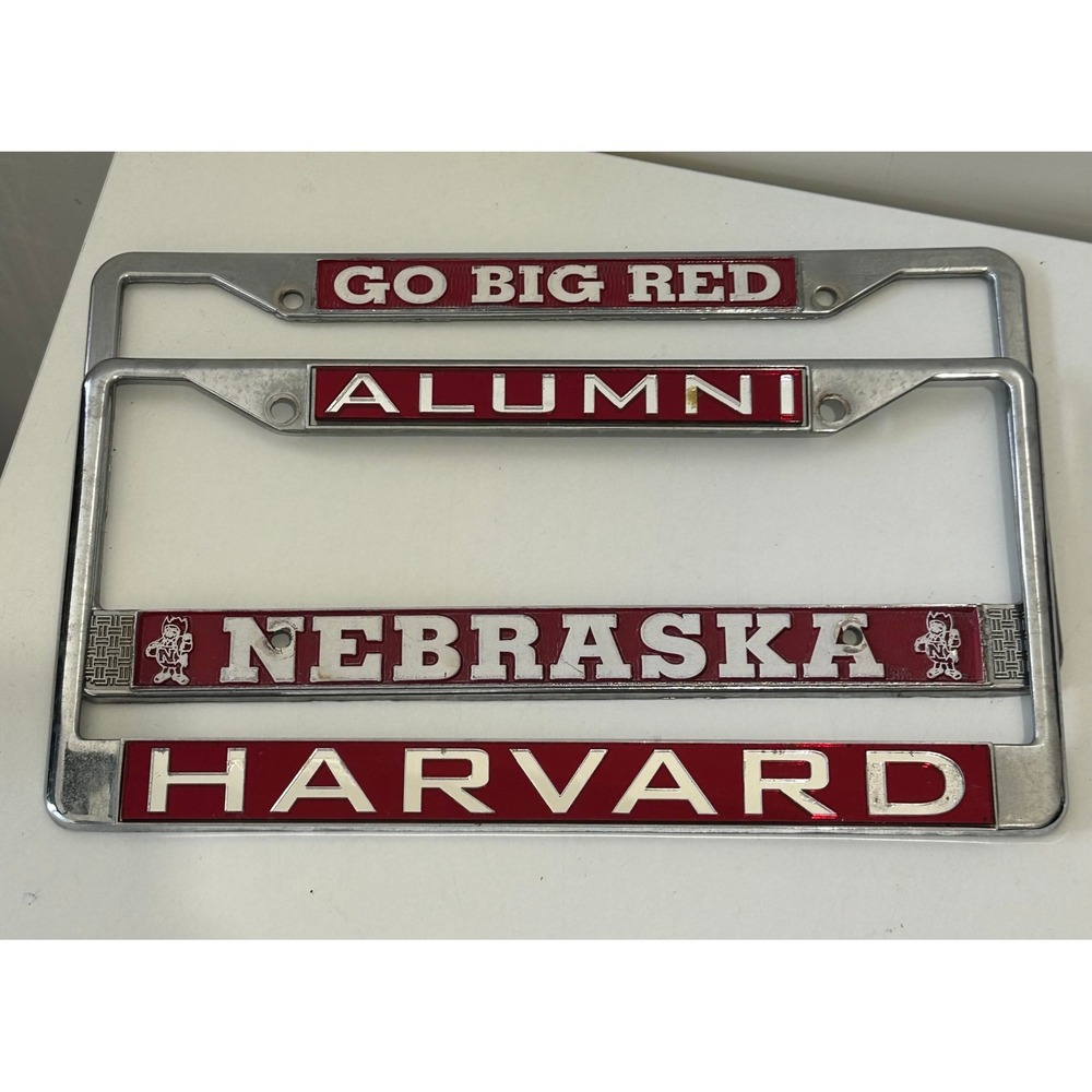 Lot of 2 License Plate Frame - Nebraska & Harvard Alumni Go Big Red